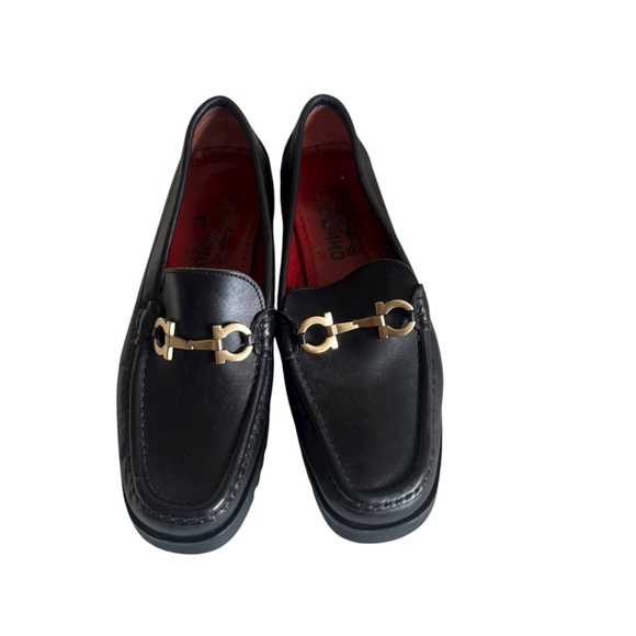 Salvatore Ferragamo Black Leather Loafers with Gold Accents - Picture 4 of 6